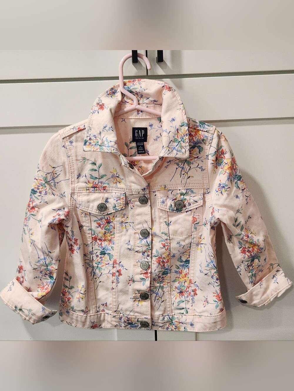 GAP Kids Floral Print Jean Jacket - Light Pink